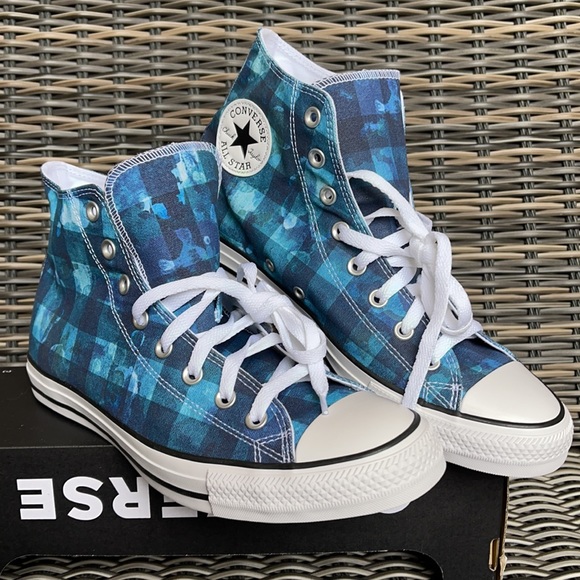 Converse Ctas Hi Blue Plaid/White/Black MEN`S - Picture 6 of 16